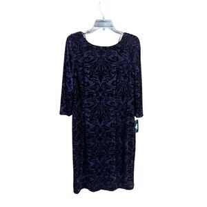 SLNY Eggplant Raised Velour Low Back Dress Sz 14 NWT